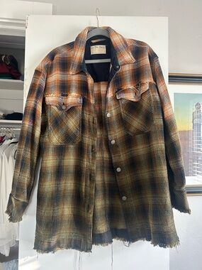 Free People Plaid Shirt Jacket in Brown, Orange & Black